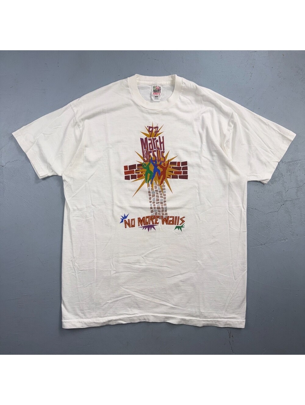 Jesus 90s USA 2XL VTG T Shirt March No More Walls Graphic Cool Religion